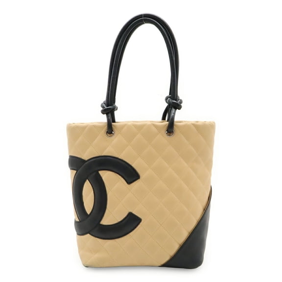 Pre-Owned CHANEL Cambon Medium Tote Shoulder Bag with Coco Mark, Two-Tone Soft... (Good)