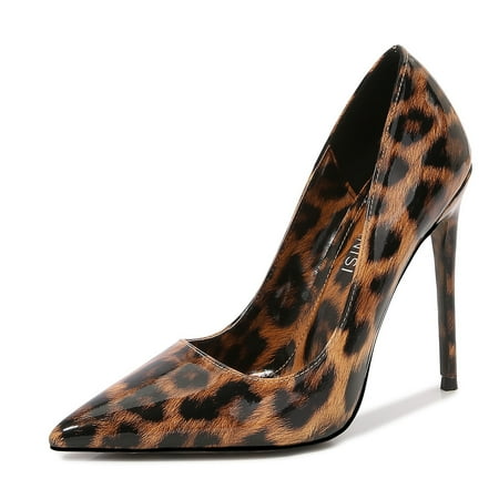 

Women‘s Leopard Print Pointed Toe High Heels Sexy Stiletto Patent Leather Pumps Model Show Shoes