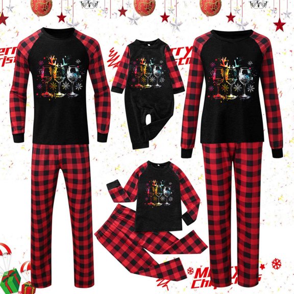 Odeerbi Christmas Pajamas for Family Holiday Plaid Long Sleeve Family Christmas Pajamas Matching Sets Toddler Plaid Print Tops Pants Set Loungewear Two-Piece Sleepwear Xmas PJs Set Black