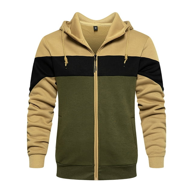 Sweat à Capuche d'Hiver pour Hommes avec Fermeture Éclair Color Block pour Usage Quotidien Décontracté Blouse Épaisse en Polyester Adaptée pour Superposition Saisonnière