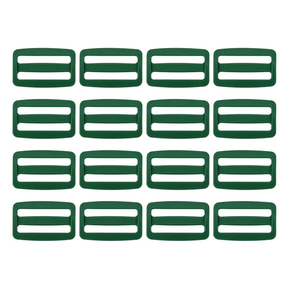 16 Pack Plastic Slide Buckle, 1 1/2 inch Tri-Glide Slider, Tri-Ring Adjusters Webbing Slider for Backpack Strap Dog Collar, Deep Green