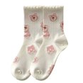 thumbnail image 1 of 1 par de calcetines de oso para mujer, estampado bonito y dulce de dibujos animados, estilo pijo, poliéster, medio alto, rosa, tipo 7, 1 of 5