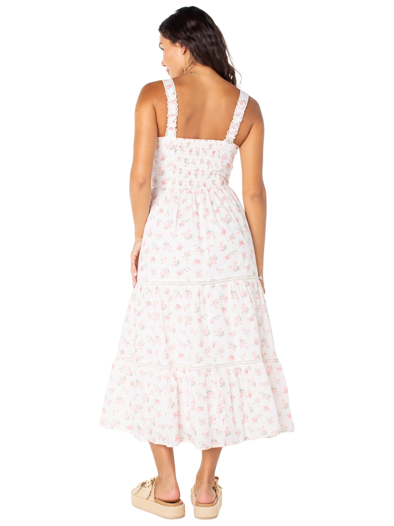 Celebrity Pink Women's Sleeveless Lace Trim Tiered Maxi Dress, Sizes XS-XXXL