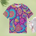 thumbnail image 4 of Vibrant Paisley Floral Colorful Pattern Design Women's Short Sleeve T-Shirt Crew Neck Casual Summer Trendy Loose Fit Tops, 4 of 6