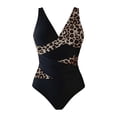 thumbnail image 4 of DHFJKG One Piece Swimsuit Women Wide Straps V Neck Ruched Color Block Leopard High Cut Bathing Suit Soft Beachwear, 4 of 4