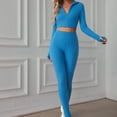 thumbnail image 4 of Trajes de 2 piezas para mujer Tops de yoga de manga larga con cremallera sólida + Pantalones largos Conjuntos con cuello en V Pantalones de yoga Wmkox8yi bvn3124, 4 of 5