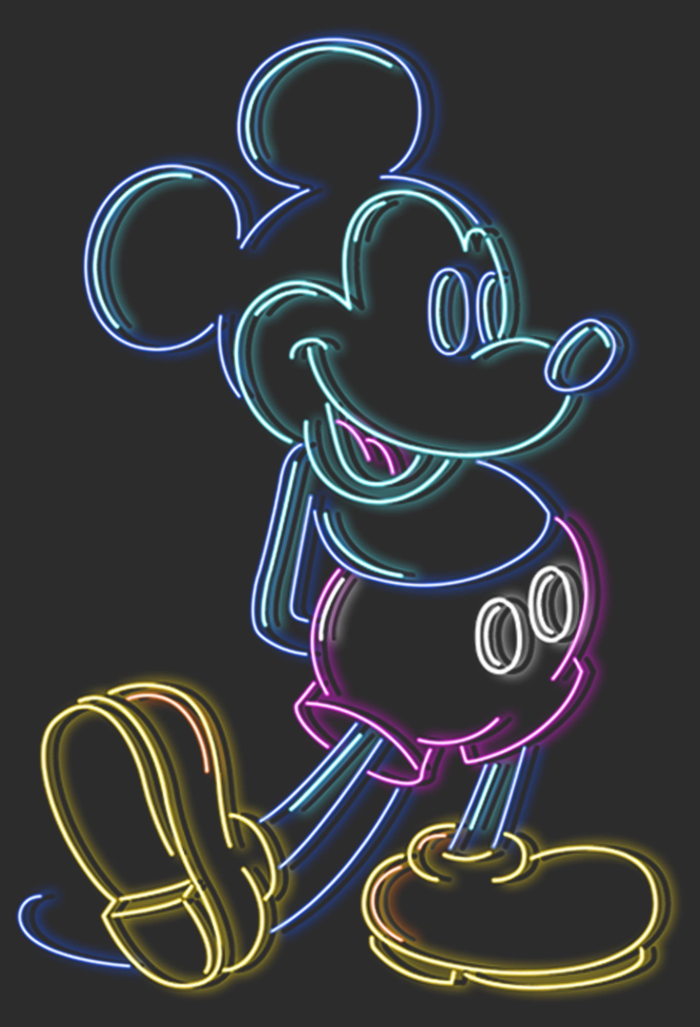 Women's Mickey & Friends Bright Neon Mickey Mouse Outline Graphic Tee Black Medium