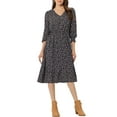 thumbnail image 2 of MODA NOVA Floral Dress for Junior's V Neck Belt Waist Long Sleeve Flowy Flare Chiffon Midi Dress, 2 of 5