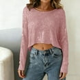 thumbnail image 2 of Women's Sequin Party Top Long Sleeve Round Neck Solid Color Tops Shirts Blouses for Casual Night Out Club Vacation Dating Fashion Essential Gift for Women | Sopatenor,Pink XL, 2 of 9