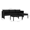 thumbnail image 4 of vidaXL 3 Piece Garden Lounge Set with Cushions Poly Rattan Black, 4 of 5