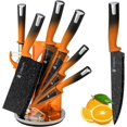 thumbnail image 1 of Kitchen Knife Set, 8-Piece Professional Kitchen Knives Set with Block, Sharp Stainless Steel Chef Knife Set for Kitchen, Non-Stick Cooking Knife Set for Home Restaurant (Orange), 1 of 7