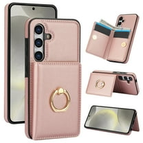 Allytechgroup Wallet Case Cover for Samsung Galaxy S25  Plus, with Ring Holder Cards Slots Premium PU Leather TPU Back Cover Shockproof RFID Blocking Phone Case for Samsung Galaxy S25 ,Rosegold