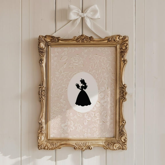Elegant Princess Silhouette Wall Art, Vintage Nursery Wall Art Gold, Feminine Floral Decor, Fairytale Aesthetic For Nursery Or Bedroom Wall Art, Modern Wall Decor, 8x12 UNFRAMED
