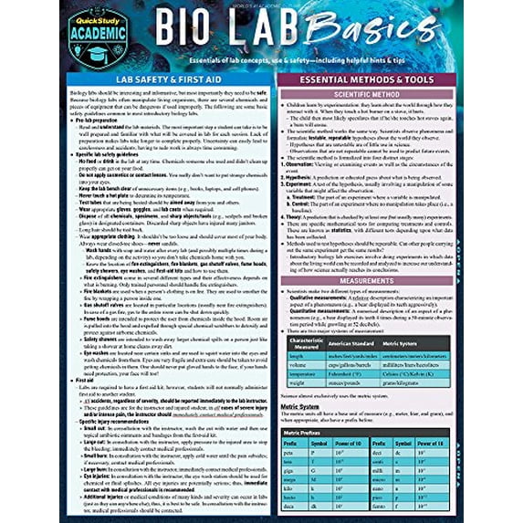 Pre-Owned Bio Lab Basics: a QuickStudy Laminated Reference Guide, 9781423238614, 1423238613, Paperback, Second Edition, New Edition, Updated & Revised edition