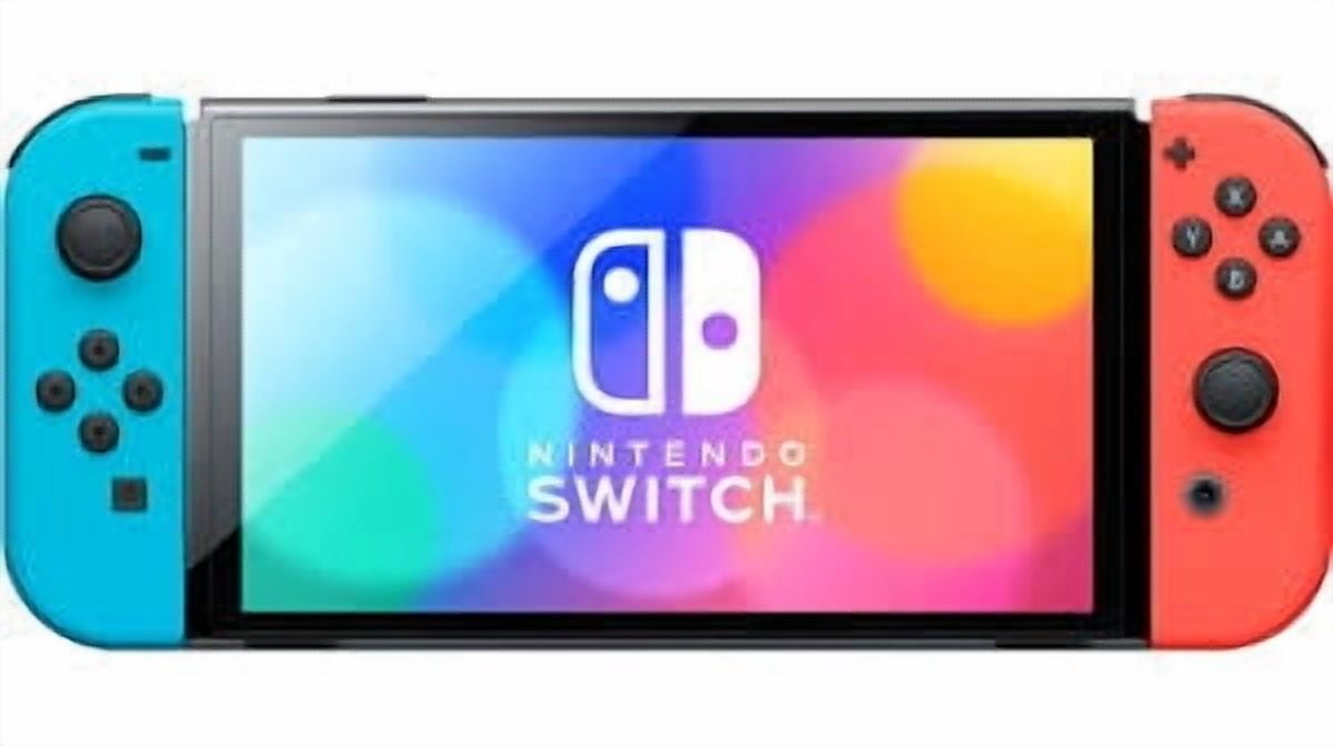 Nintendo Switch OLED with Neon Red & Neon Blue Joy-Con (International Edition) Bundle with Mario+Rabbids: Sparks of Hope & 128 gb Nintendo SD card & Cleaning Cloth