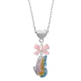 thumbnail image 1 of Delight Jewelry Silvertone Large Translucent Pastel Flying Butterfly Pink Bow Heart Necklace, 1 of 4