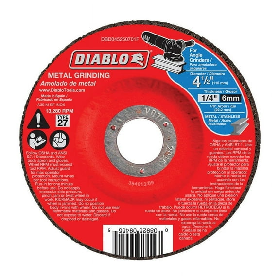 Diablo 4-1/2 in. Dia. x 7/8 in. Aluminum Oxide Metal Grinding Disc 1 pc.