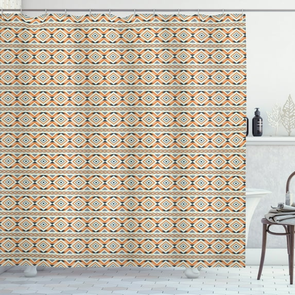Ambesonne Geometric Shower Curtain, Aztec Conceptual Arrows, 69"Wx75"L, Orange Grey