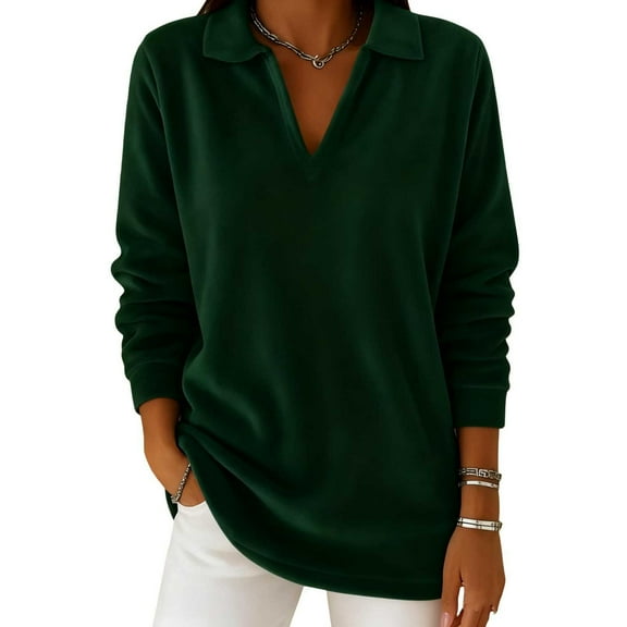 Wensltd Womens Spring Casual Long Sleeve Top Soft Loose Fit Pullover Blouse Solid Color Comfortable Lapel Shirt for Women