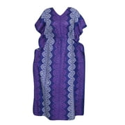 Mogul Women's Caftan Purple Floral Print Cotton Beach Kimono Kaftan XXL