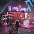 thumbnail image 4 of Bestier 71 inch L-Shaped Gaming Desk with Power Outlets LED Computer Office Table with Monitor Stand & Storage Shelf in Carbon Fiber Pink, 4 of 9
