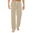 thumbnail image 4 of Ketyyh-chn99 Mens Linen Pants Drawstring Elastic Waist Joggers Hiking Outdoor Pants Khaki,3XL, 4 of 5