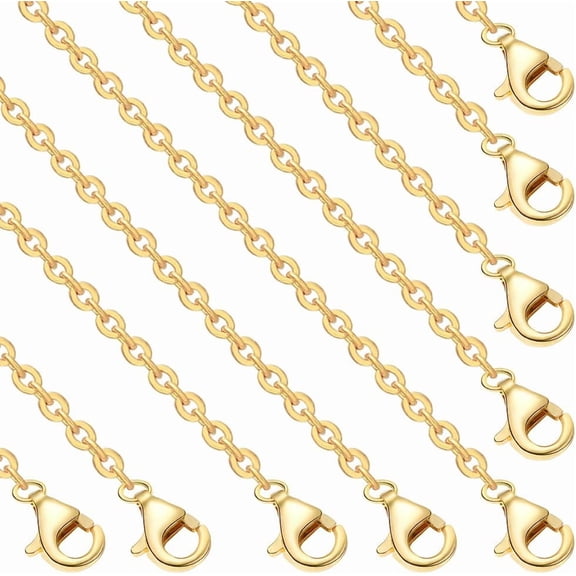 10Pcs 1mm 18K Gold Plated Cable Chains Set 17.7in Necklace Chains Bulk with Lobster Clasps for DIY Beadable Dangles Pendant Necklaces Jewelry Making for DIY