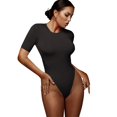 thumbnail image 2 of Women's Crew Neck Mid Sleeve Bodysuit, JIANLAI Slim Fit Stretchy Basic Tight Everyday Jumpsuit Tube Tops for Women, 2 of 6