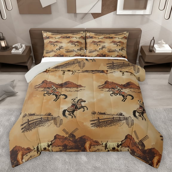 Homewish Tribal Western Cowboy Bedding Comforter Set for Kids, Rustic Horse Animal Twin Comforter Sets, Vintage Hippie Reversible Bedding Set, Luxury Bedroom Decor, 2 Pieces
