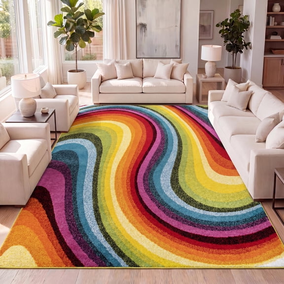 JONATHAN Y DAZZLE Flow Abstract Swirl Area Rug, 5 x 8, Red/Yellow/Blue