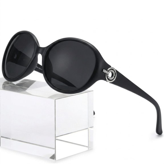 Oval Oversized Sunglasses for Women, Rhinestone Circle Decor Temples, Face-Flattering Frame for Daily Casual Street Look