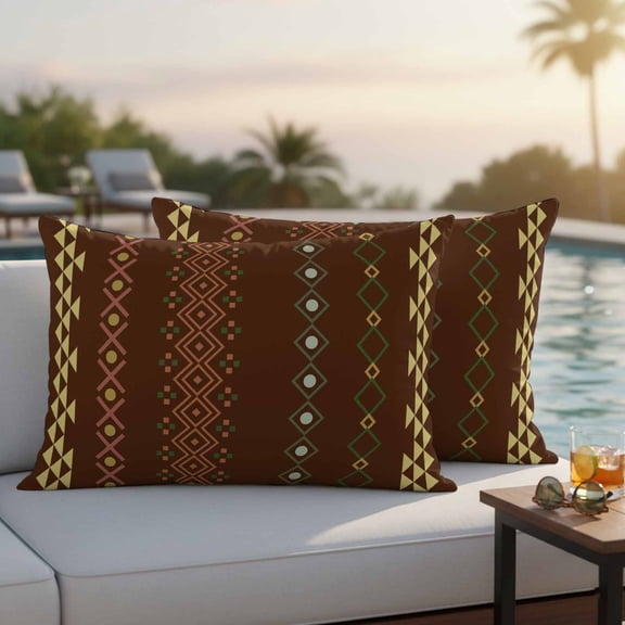 Dark Brown Boho Outdoor Pillow Covers 20x12 Inch Lumbar Pillow Covers Set of 2 Waterproof Decorative Throw Pillow Cases Ethnic Tribe Striped Vintage Cushion Covers for Patio Furniture Garden Couch
