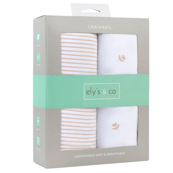 Ely's & Co Crib Sheet Set 100% Jersey Cotton Tulip and Stripes Crib, Pink Tulip