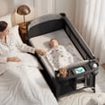 thumbnail image 6 of Babyomi 4 in 1 Baby Bassinet with Diaper Changer, Long Next to Bed Crib with Mattress,Height Adjustable,Pack and Play,Bedside Crib Sleeper, Black, 6 of 7
