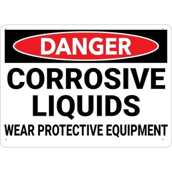 Warning Sign - Danger Corrosive Liquids Wear Protective Equipment, Metal Aluminum Sign, Weather Resistant, Indoor Outdoor Use, 12X8 Inch