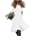 thumbnail image 6 of BUIGTTKLOP Cotton Linne Dresses for Women Short Sleeve Crewneck Midi Dress A Line Pleated Casual Flowy Sundresses, 6 of 6