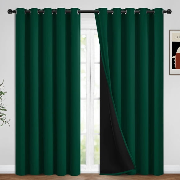 Yakamok Thermal Insulated 100% Blackout Curtains for Bedroom with Black Liner, Light Blocking Drapes Thermal Insulated Grommet Pa
