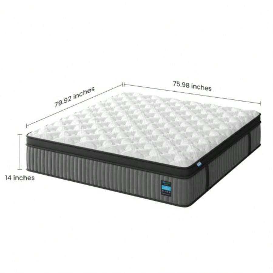 14 Inch King Size Hybrid Mattress, Foam Pocket Spring, Cooling Pressure Relief, Back Hip Support for Luxury Bedroom