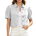 thumbnail image 3 of Miaoju Women's Summer Short Sleeve Crop Denim Trucker Jacket Jean Coat Tops, White XXL, 3 of 7