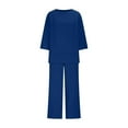 thumbnail image 4 of Sevevn Women Summer Loose Casual Solid Color And Linen 3/4 Sleeved Tops+Pants Outwear Set Beach Vacation Clothes for Women Blue S, 4 of 7