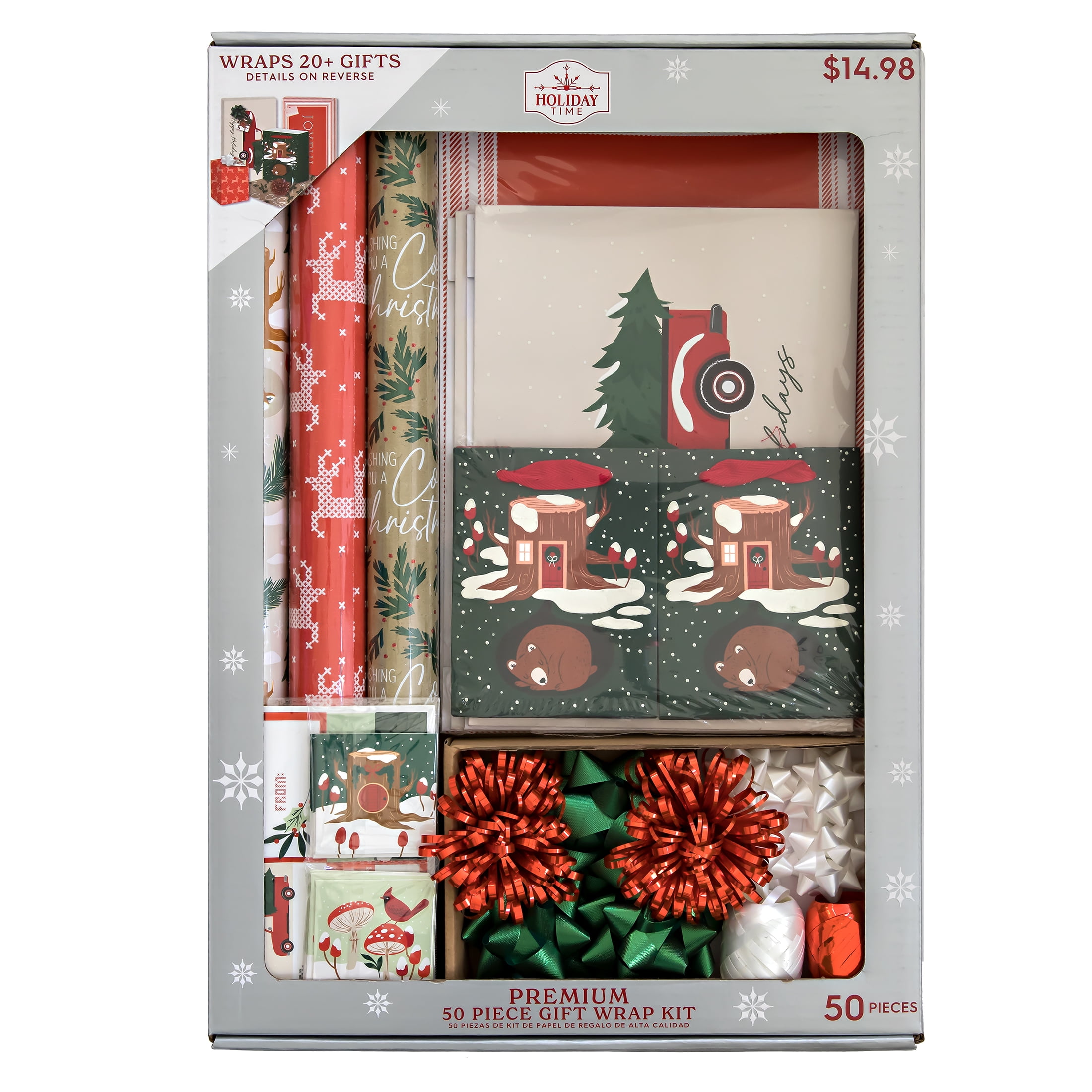 Holiday Time Premium Gift Wrap Kit, 50 pieces, 3 Rolls Gift Wrapping