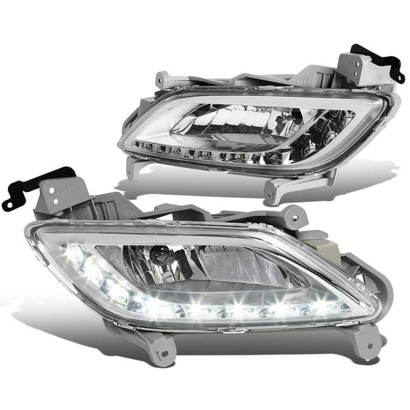 DNA Motoring FL-HV12-LED-CH For 2012 to 2016 Veloster LED DRL Srtip Front Bumper Driving Fog Light Clear Lens 13 14 15