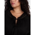 thumbnail image 4 of Terra & Sky Women's Plus Geo Eyelet Cotton Mini Dress with Long Sleeves, Sizes 0X-5X, 4 of 5