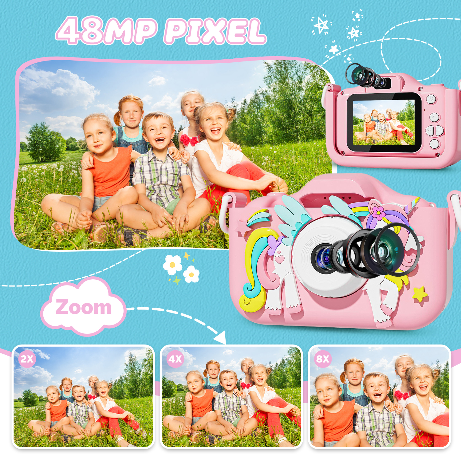 Inadays Kids Instant Print Digital Camera 1080P Pink Unicorn photo 3