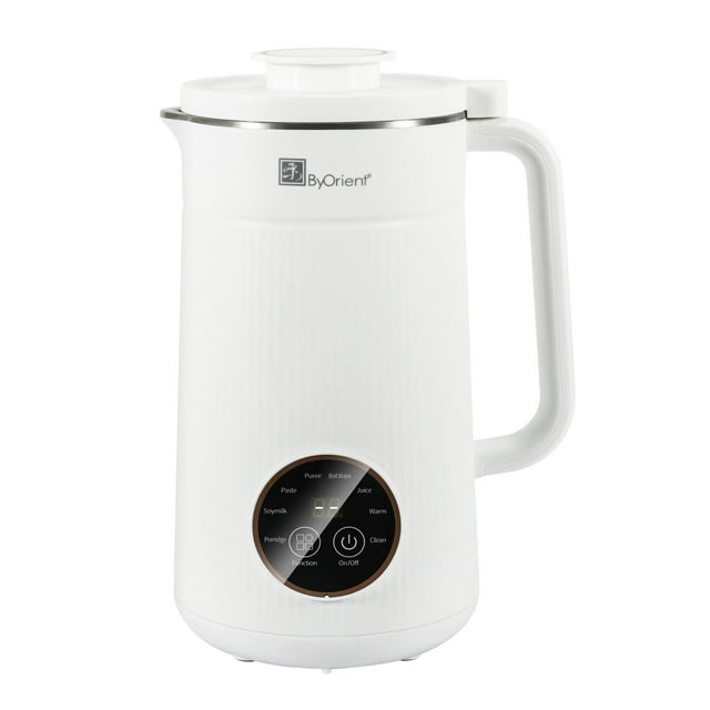 ByOrient white multi-functional nutmilk maker featuring a digital control panel with options for puree, paste, soymilk, porridge, boil water, juice, warm and clean functions.
