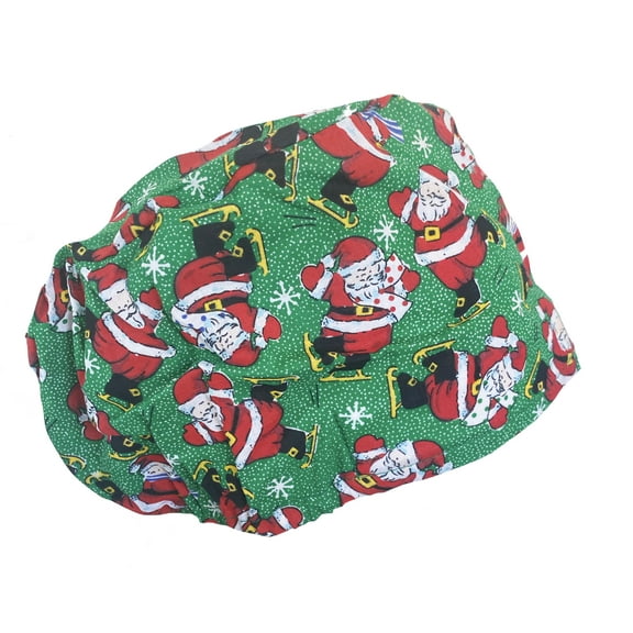 Bouffant Holiday Christmas Santa Skating Scrub Cap Hat Green