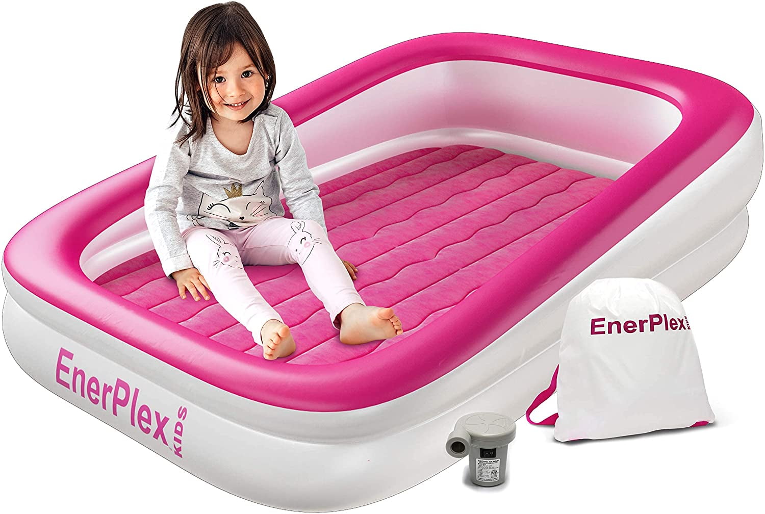 EnerPlex Kids Inflatable Travel Bed with Pump, Pink