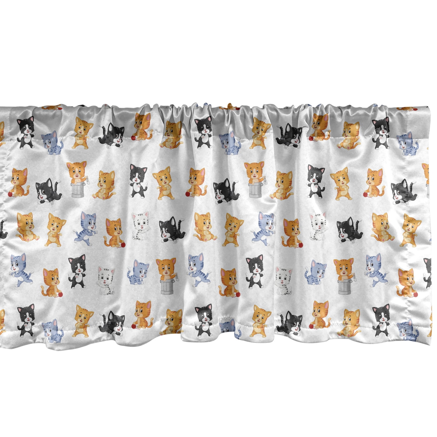Ambesonne Kitten Window Valance, Whimsical Composition of Colorful Cats