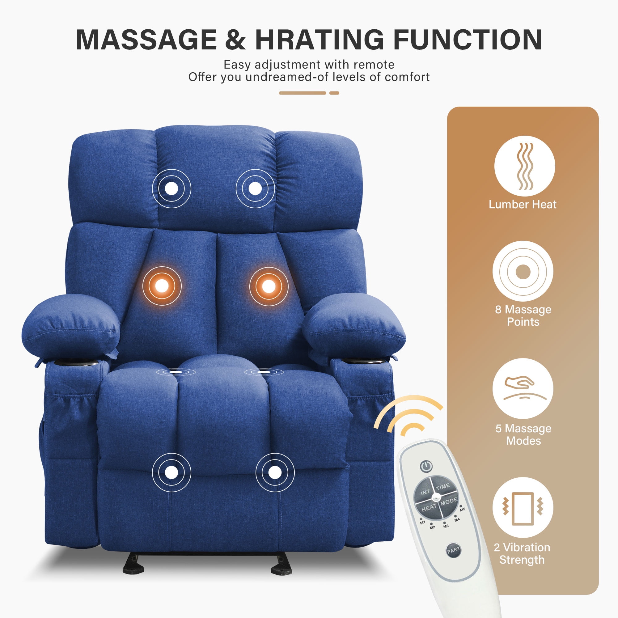 JONPONY Manual Recliner Chair with Heat Therapy and Massage Function, Heavy Duty Reclining Mechanism(图4)