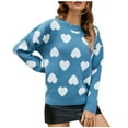 thumbnail image 2 of Qepwsc Women's Long Sleeve Knit Pullover Sweaters Heart Print Casual Crew Neck Stripe Soft Loose Fits Sweater Blouse Tops, 2 of 9